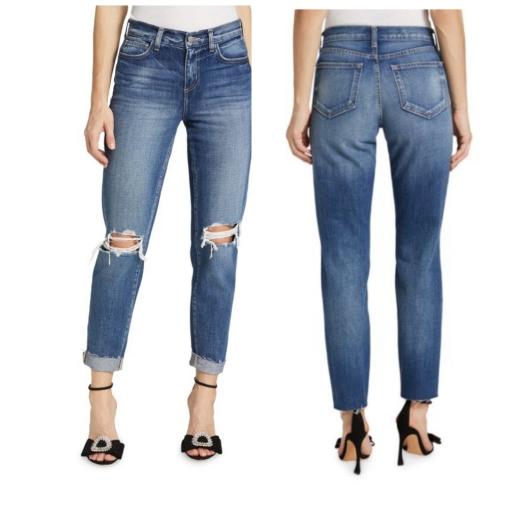 L'AGENCE Slim Straight Crop Distressed Jeans Size 25 NWOT!